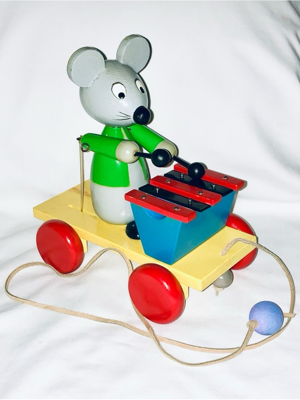 Vintage MIVA Wood Pull Toy Mouse Xylophone Vacov Czech Republic
